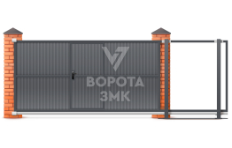 Раздвижные ворота 2200×3500 с калиткой для частного дома ЗМК-7606